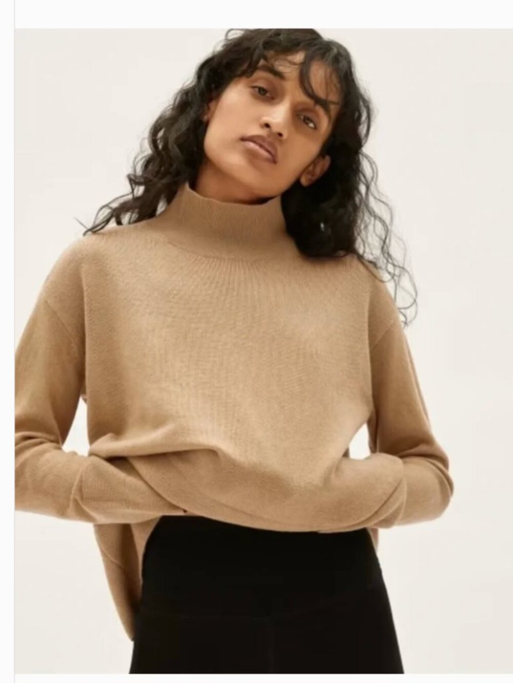Everlane cashmere Camel tan brown Mock Neck Sweater turtleneck L large - Picture 1 of 5